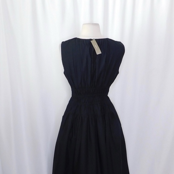 NWT!! J. CREW Hyacinth Dress Smocked Cotton Poplin Black Midi Pockets Small Tall - Picture 11 of 16